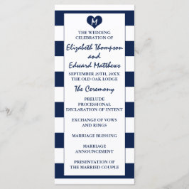 Modern Chic Navy Blue & White Wedding Programmakaart