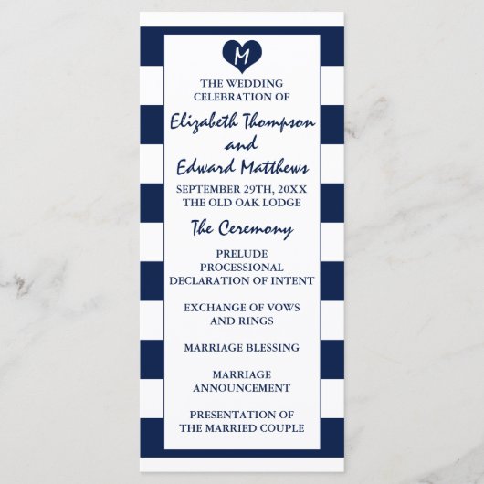 Modern Chic Navy Blue & White Wedding Programmakaart (Voorkant)