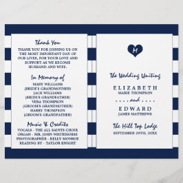 Modern Chic Navy Blue & White Wedding Programme