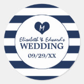 Modern Chic Navy Blue & White Wedding Ronde Sticker (Voorkant)