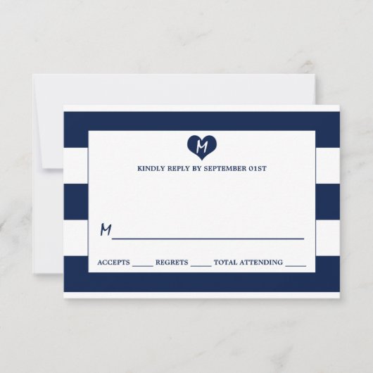 Modern Chic Navy Blue & White Wedding RSVP (Voorkant)
