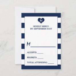 Modern Chic Navy Blue & White Wedding RSVP Kaartje