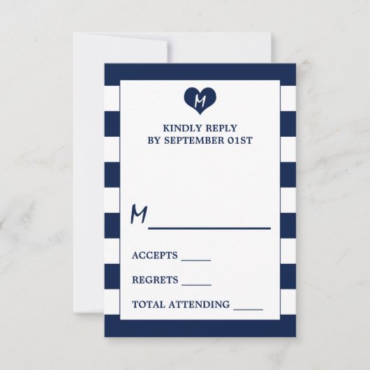 Modern Chic Navy Blue & White Wedding RSVP Kaartje (Voorkant)