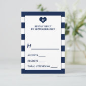Modern Chic Navy Blue & White Wedding RSVP Kaartje (Staand voorkant)