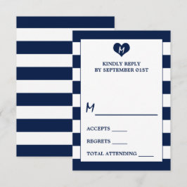 Modern Chic Navy Blue & White Wedding RSVP Kaartje