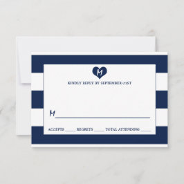 Modern Chic Navy Blue & White Wedding RSVP Kaartje