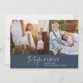 Modern chic | Navy Family Fotocollage Nieuwsbrief Feestdagenkaart (Voorkant)