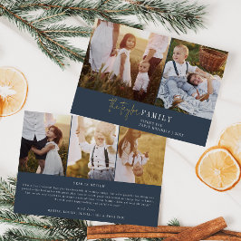 Modern chic | Navy Folie familie foto collage nieu Folie Feestdagenkaart