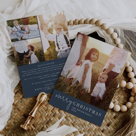 Modern chic | Navy Kerst Fotojaar in de Review Feestdagenkaart