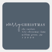 Modern chic | Navy Merry Christmas Retouradres Vierkante Sticker (Voorkant)