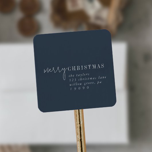 Modern chic | Navy Merry Christmas Retouradres Vierkante Sticker