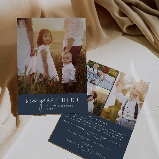 Modern chic | Navy Nieuwjaar Foto Jaar in de Revie Feestdagenkaart