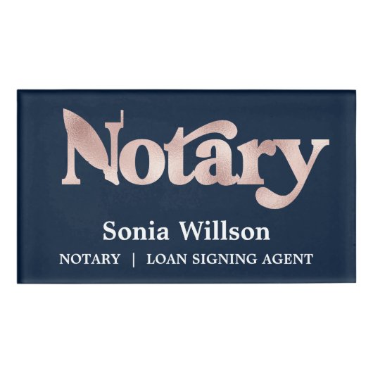 Modern Chic Navy Roos notaris openbare lening onde Naambadge (Voorkant)
