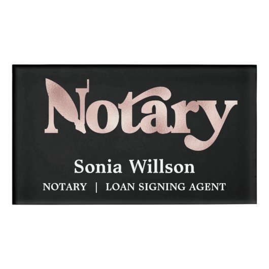 Modern Chic Navy Roos notaris openbare lening onde Naambadge (Voorkant)