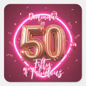 Modern Chic Neon Glow Roos Goud 50ste Verjaardag Vierkante Sticker (Voorkant)