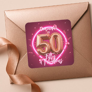 Modern Chic Neon Glow Roos Goud 50ste Verjaardag Vierkante Sticker