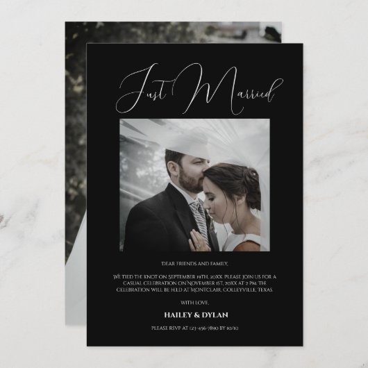 Modern chic net getrouwd zwart kaart (Voorkant / Achterkant)