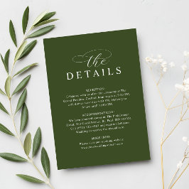 Modern Chic Olive Green Wedding Details Informatiekaartje