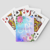 Modern Chic Paarse Blauwe Bloemen Waterverf Monogr Pokerkaarten (Achterkant)