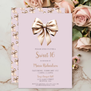 Modern Chic Paarse Coquette Bow Sweet 16 Kaart