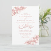 Modern Chic Palm Leaf Roos Gold Tropical Wedding Kaart (Staand voorkant)