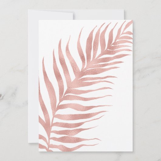 Modern Chic Palm Leaf Roos Gold Tropical Wedding Kaart (Achterkant)