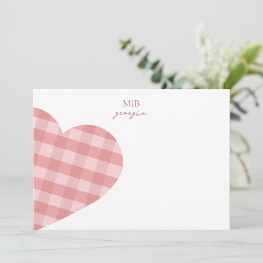 Modern Chic Pastel Blush Pink Gingham Pset Kaart (Staand voorkant)