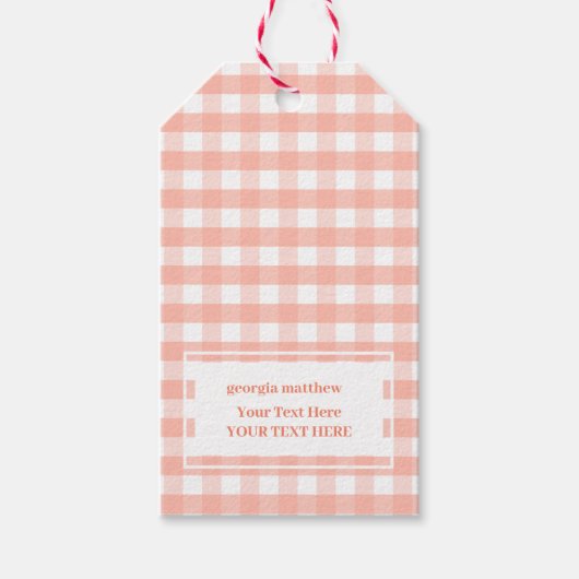 Modern Chic Pastel Oranje Gingham Pset Gift Labels Cadeaulabel (Voorkant)