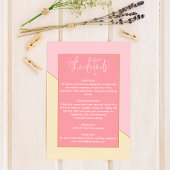 Modern Chic Pastel Roze & Geel bruiloft Details Informatiekaartje