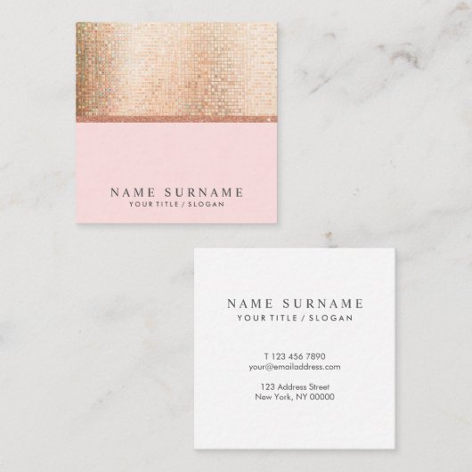 Modern Chic PastelRoze Sequin Square Visitekaartje (Voorkant / Achterkant)