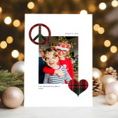 Modern Chic Peace & Love Red Tartan 1 Foto Feestdagenkaart