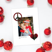 Modern Chic Peace & Love Red Tartan 1 Foto Feestdagenkaart