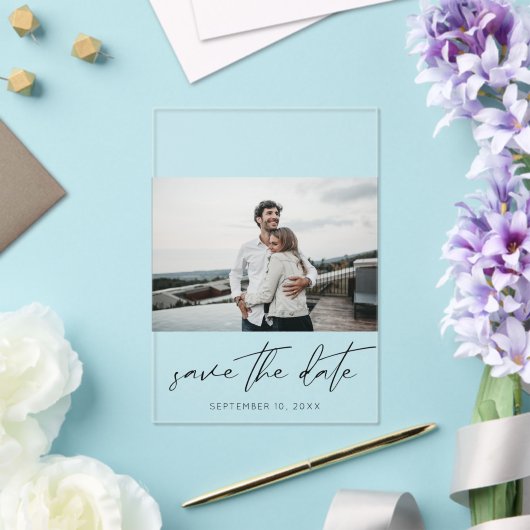 Modern Chic Photo Landscape Save the Date Acryl Uitnodigingen (Insitu (Huwelijk))