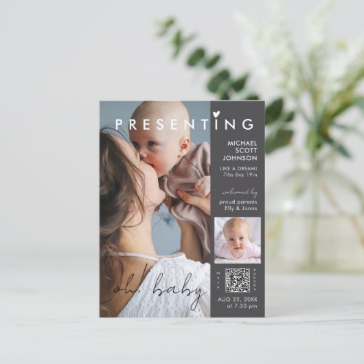 Modern Chic Photo Magazine Hoesje Baby Geboorte Briefkaart (Staand voorkant)