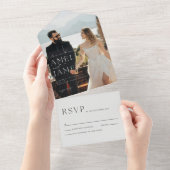 Modern Chic Photo RSVP Wedding All In One Uitnodiging (Afscheurbaar)