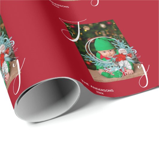 Modern Chic Pine Wreaty Joy Red + FotoKerstmis Cadeaupapier (Rol Hoek)