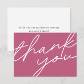 Modern Chic Pink Lily Calligraphy Script Wedding Bedankkaart (Voorkant / Achterkant)