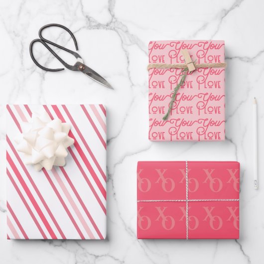 Modern Chic Pink Love Valentijn Day Inpakpapier Vel (Voorkant)