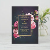 Modern Chic Pink Romantic Gold Wedding Kaart (Staand voorkant)