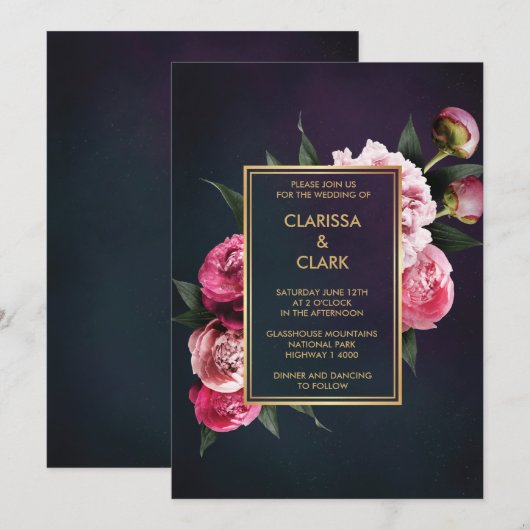 Modern Chic Pink Romantic Gold Wedding Kaart (Voorkant / Achterkant)