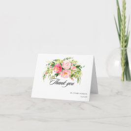 Modern Chic Pink Watercolor Floral Elegant Wedding Bedankkaart