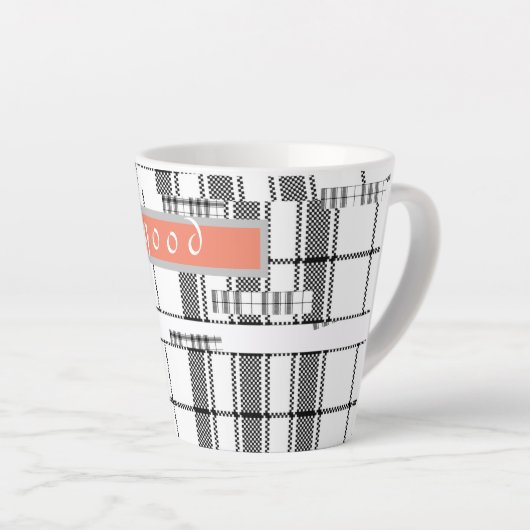 Modern Chic Plaid zwart en wit Latte Mok (Rechterhoek)
