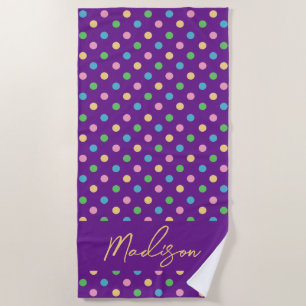 Modern Chic Polka Dots gepersonaliseerd Paars Strandlaken