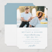 Modern Chic Powder Blue en White Photo Wedding Kaart (Voorkant / Achterkant)