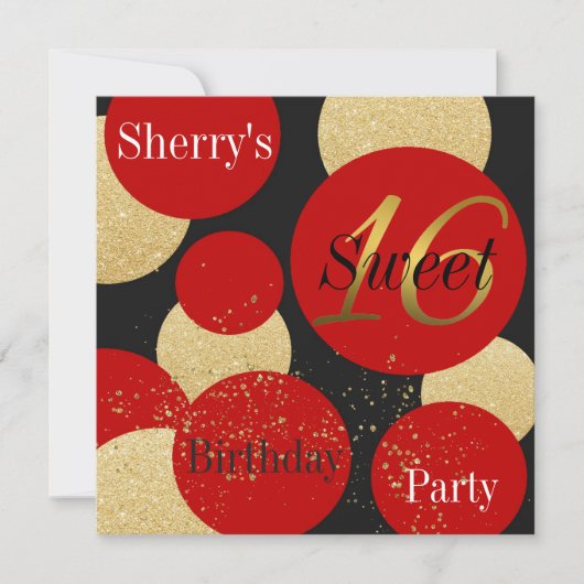 Modern Chic Red Glitter Gold Sweet 16 Uitnodiging (Voorkant)