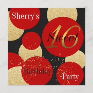 Modern Chic Red Glitter Gold Sweet 16 Uitnodiging
