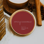 Modern chic | Red Merry Christmas-kerstcadeau Ronde Sticker<br><div class="desc">Deze chique rode Merry Christmas vakantie cadeau stickers zijn ideaal voor een stijlvol vakantie cadeau of vakantie kaart. Dit eenvoudige boho-ontwerp heeft een klassieke verfijnde kalligrafie in traditioneel rustiek rood en wit. Personaliseer de stickers met jouw naam.</div>