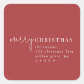 Modern chic | Red Merry Christmas Retouradres Vierkante Sticker (Voorkant)