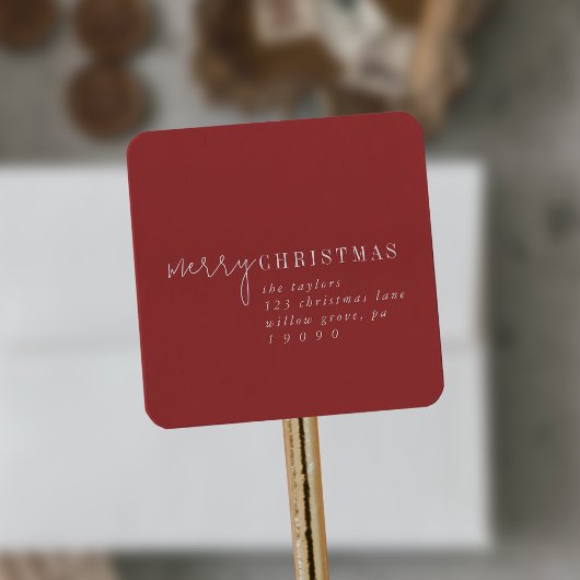 Modern chic | Red Merry Christmas Retouradres Vierkante Sticker