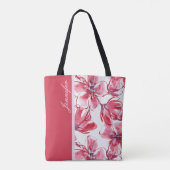 Modern Chic Red Tropical Floral Persoonlijke naam Tote Bag (Achterkant)